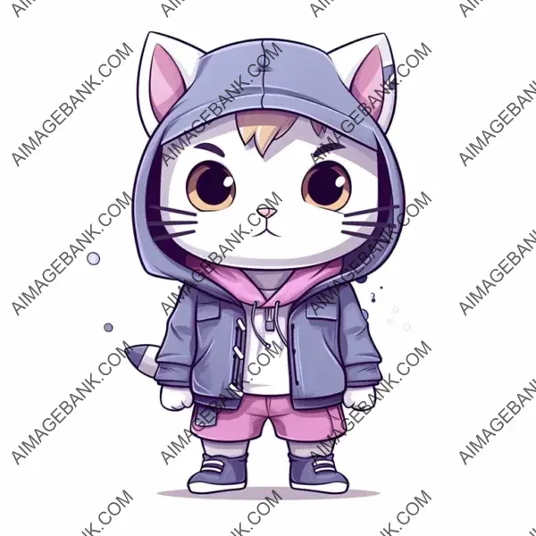 Chibi Cat Mascot Wearing Stylish Clothing