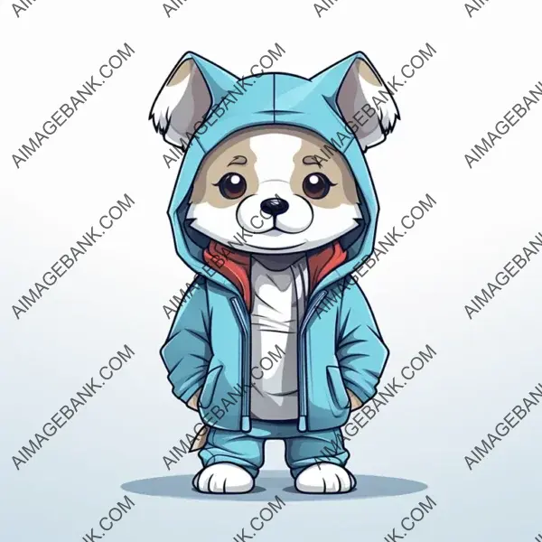 Stylishly Dressed Humanoid Dog Mascot in Cute Chibi Style