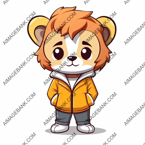 Chibi Lion Mascot Wearing Stylish Clothing