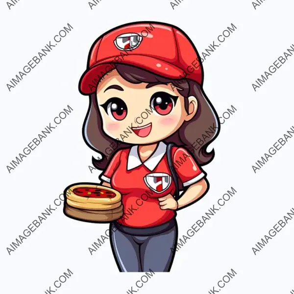 Pizza Delivery Girl Chibi Character Mascot in 2D Vector Art