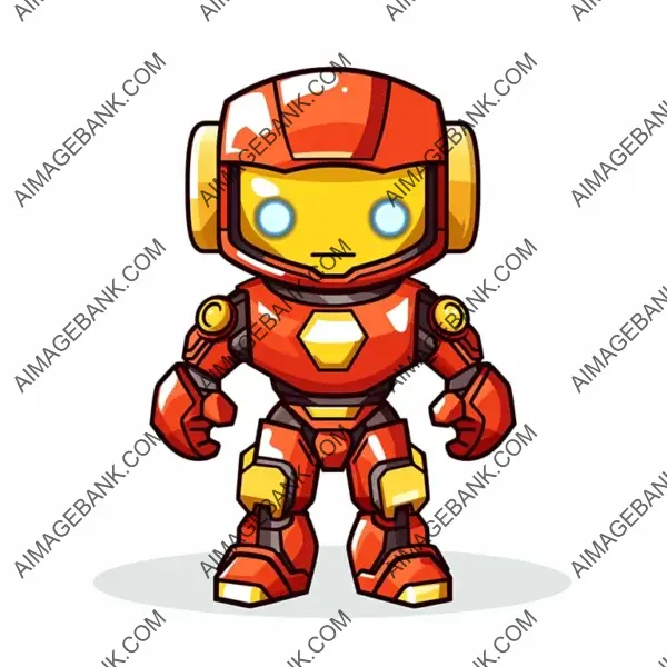 Cute Red and Yellow Robot Futuristic Army Game Mascot