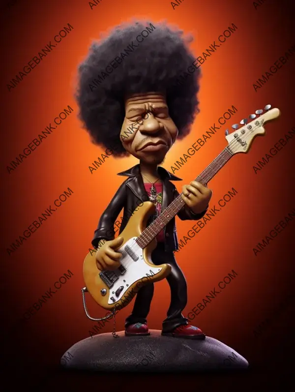 3D Caricature of Jimmy Hendrix: Guitar Legend