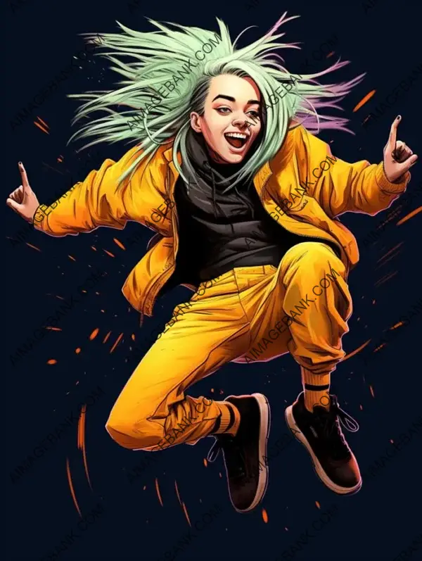 Billie Eilish Caricature: Energetic Performance