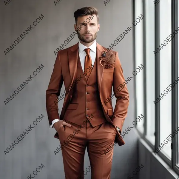 Stylish Dark Rust Wedding Suit for Men