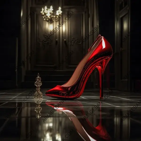 Stylish Heeled Shoes Pair: Shiny Red Heels with Key Back View