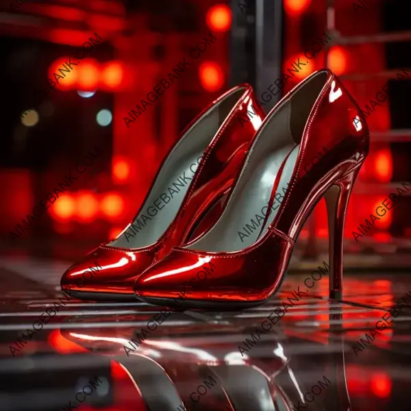 Shiny Red Heels with Long Exposure: Stylish Heeled Shoes Pair