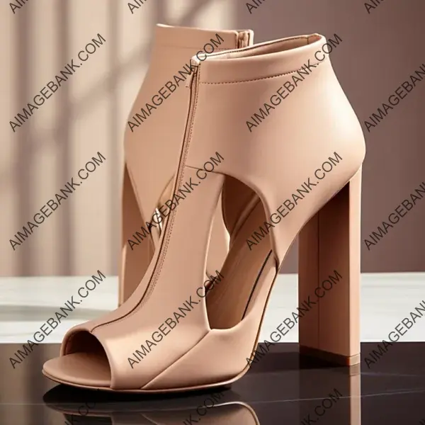 Chic Nude Peep-Toe Booties with Block Heels: Stylish Heeled Shoes