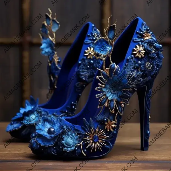 Vibrant Blue Velvet Platform Heels: An Intricate Design