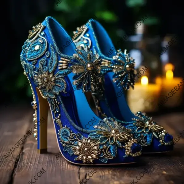 Intricate Design: Vibrant Blue Velvet Platform Heels