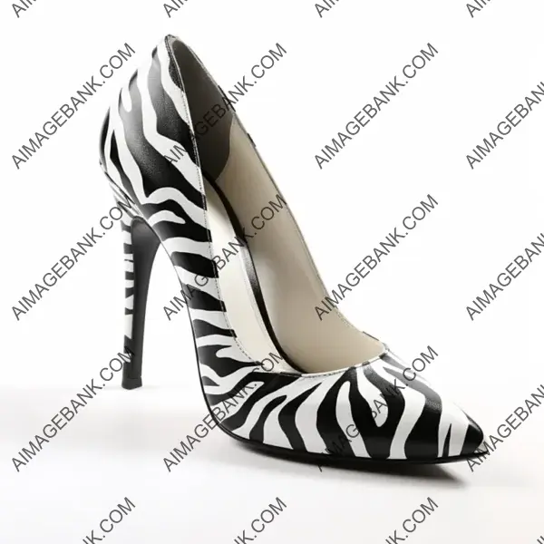 Heeled High Heel Shoes with Zebra Print on White Background