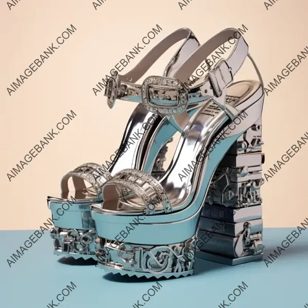Heeled Silver Metallic Platform Sandals in Elegant Style