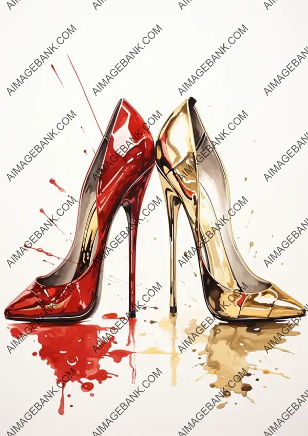 Artistic Composition Featuring Two Drawings of Red Pumps