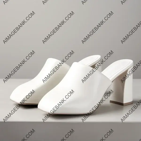 Sculptural Block Heels: Sleek White Leather Mules