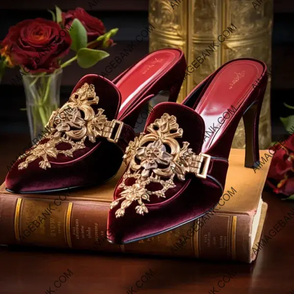 Sophisticated Maroon Velvet Mules in an Upscale Setting