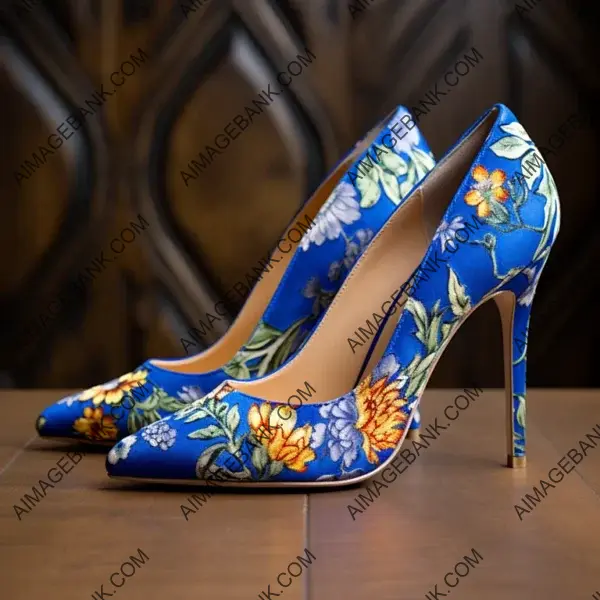 Vibrant Blue Suede Pumps in a Floral Setting