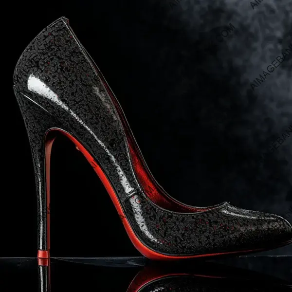 Elegant Black Suede High-Heeled Shoe with Shiny Red Sole