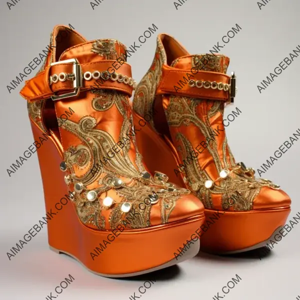 Orange Gold Copper Paisley Metallic Platform Heels