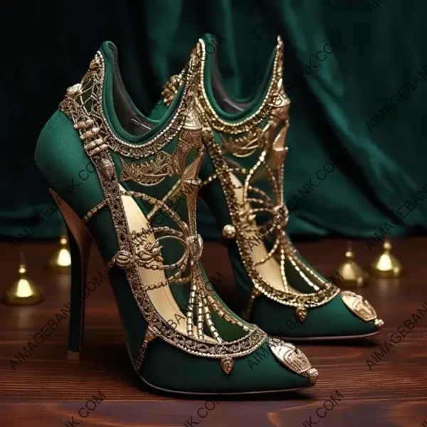 High Fashion: Intricate Norse Detailing on Emerald Heels