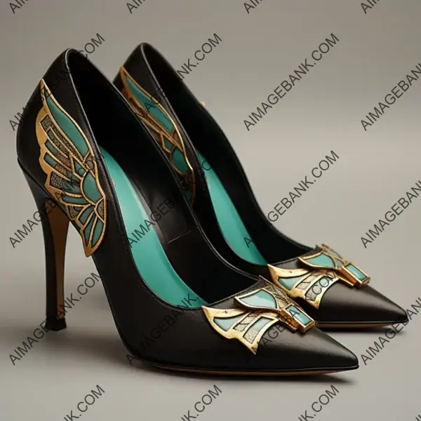 Wing-Shaped Black Leather Heels