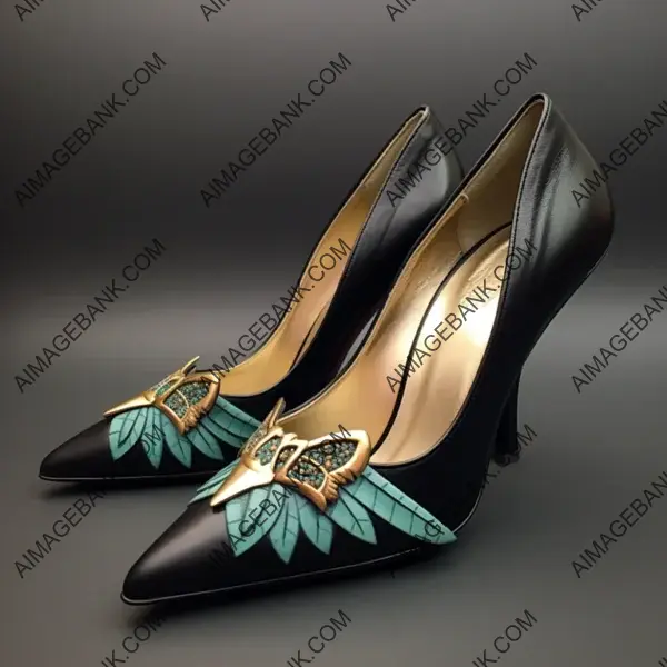 Black Leather Heels &#8211; Wing Detail