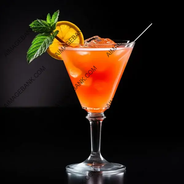 Angle View of a Glass of Garnished Rum Punch Cocktail