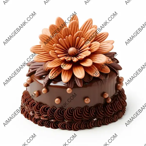 Delicious Chocolate Flower Cake Isolated on a White Background