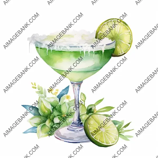 Watercolor Clipart of a Frozen Margarita on a White Background