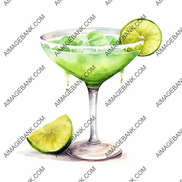 White Background Watercolor Clipart of a Frozen Margarita