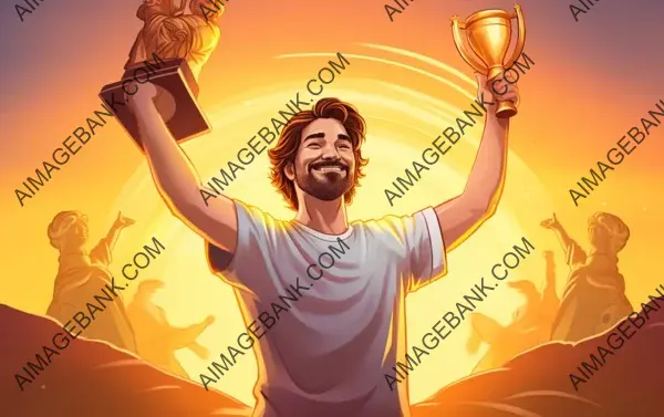 Iconic Victory: Man Holding the Symbol of Triumph