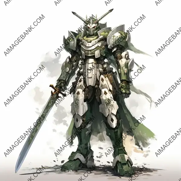 Powerful Mech in Green Samurai Armor: Katana Mastery