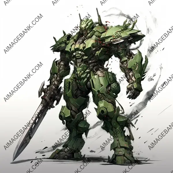 Samurai Mech: Green Armor and Katana Ready for Battle