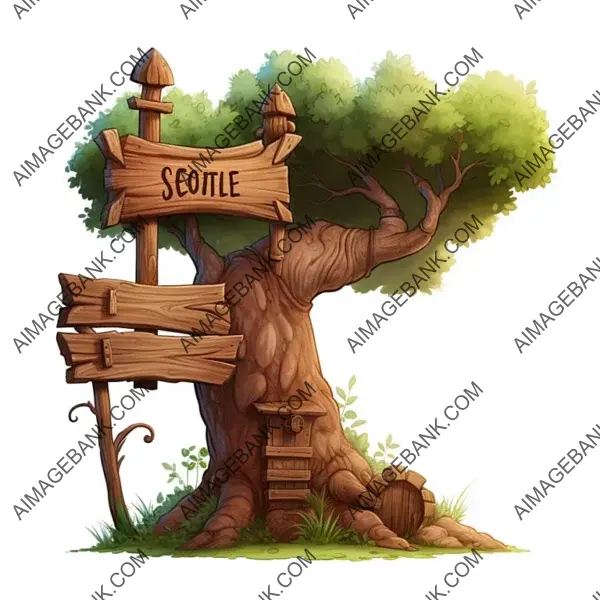 Nice Background: Animated Style Wooden Sign with Tree