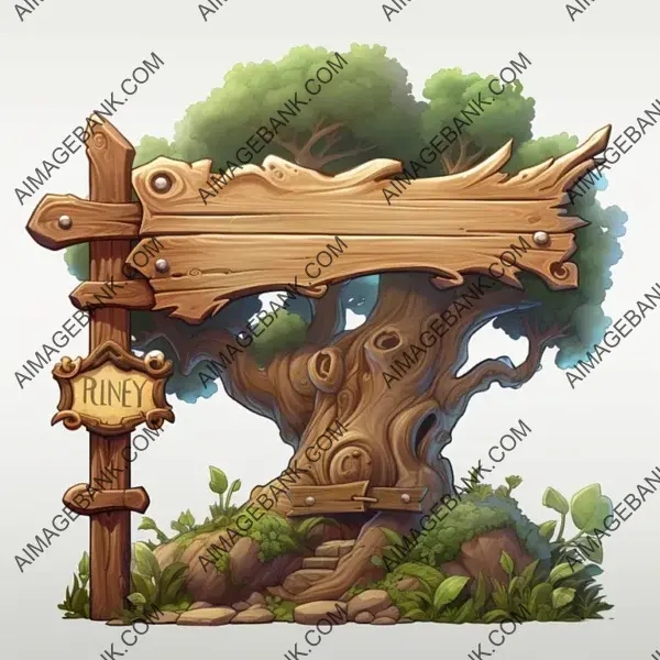 Animated Wooden Sign with Tree: Nice Style in White