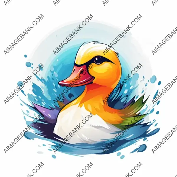 Happy Duck Logo with Vibrant Feathers