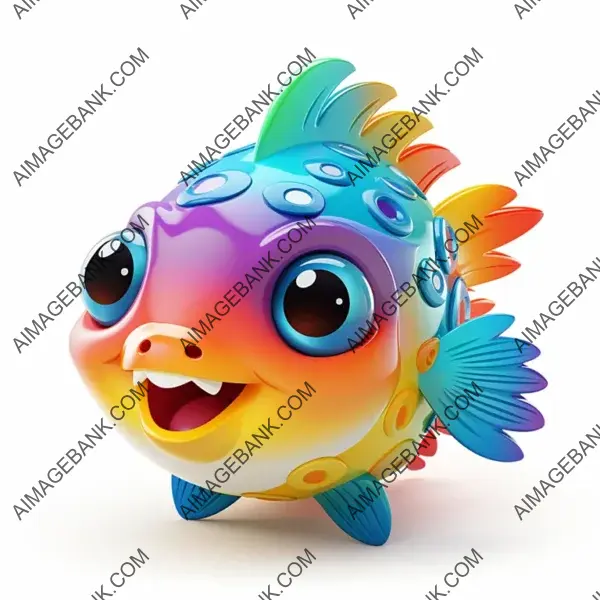 Rainbow Puffer Fish Logo with a Playful Expression