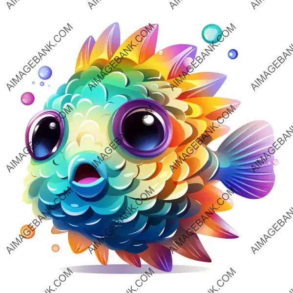 Colorful Puffer Fish Logo with a Happy Expression in a Rainbow Palette