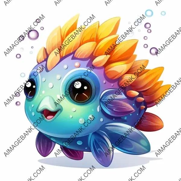 Playful Puffer Fish Logo in Rainbow Colors on White