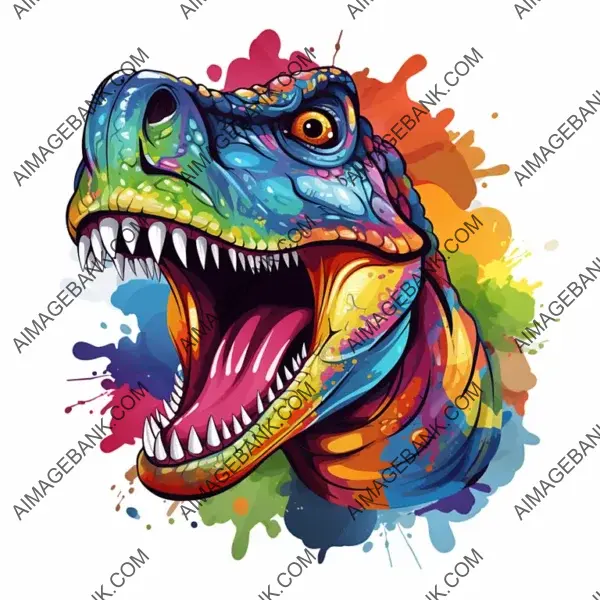 Happy T-Rex Logo in Vibrant Rainbow Colors