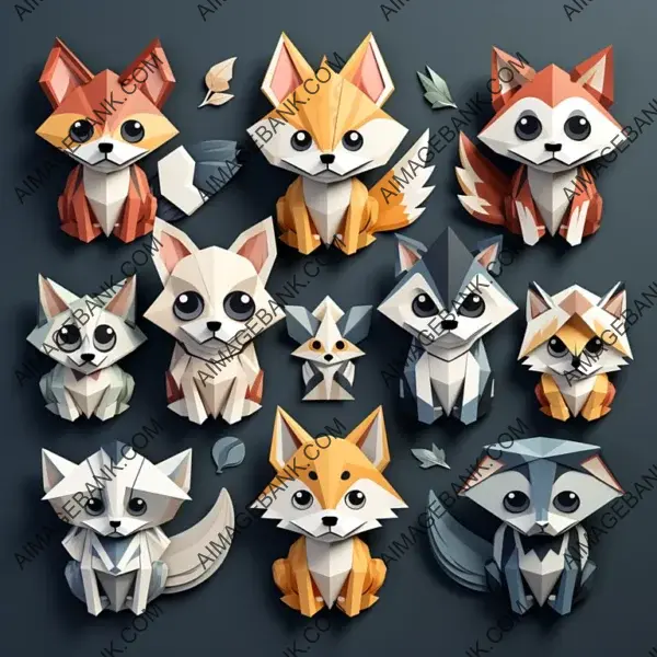 Collection of Animal Stickers in Origami Style