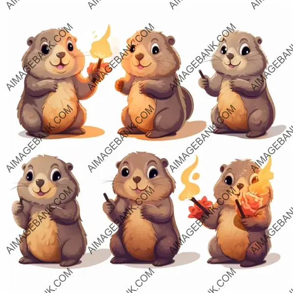 Groundhog Illustrations Showing Different Emotions