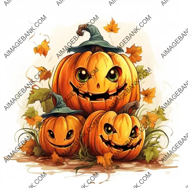 Halloween Pumpkins Collection in Cute 2D Cartoon Style with Stro