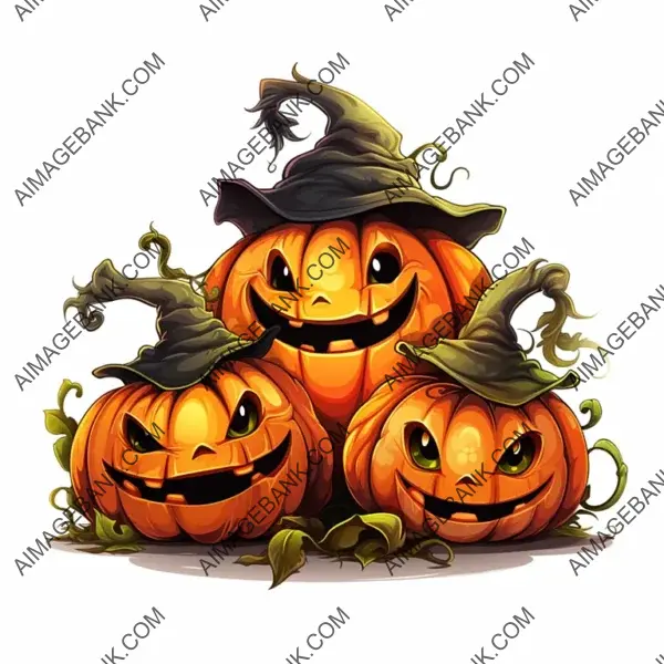 Adorable Halloween Pumpkins in 2D Cartoon Style with Stro