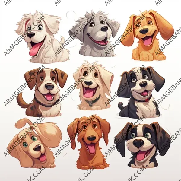 Various Funny Dog Motifs in Nice Colors on White