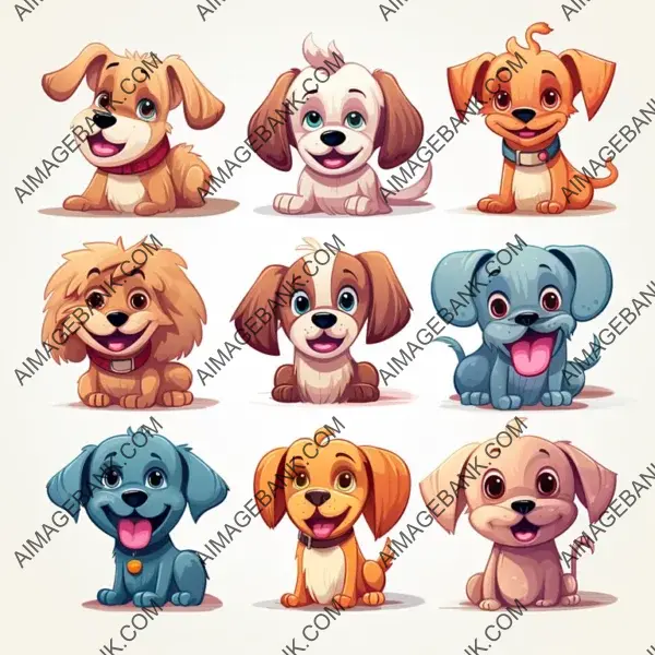 Collection of Different Funny Dog Motifs in Nice Colors on White