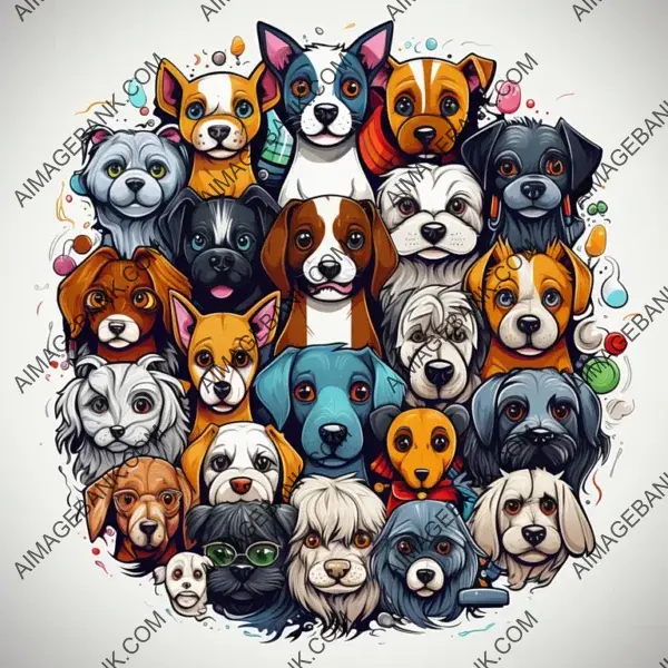 Collection of Funny Dog Illustrations in Nice Colors on White