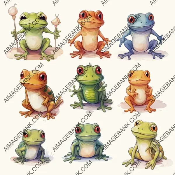 Cute Frog Illustrations with Various Funny Motifs in Nice Colors