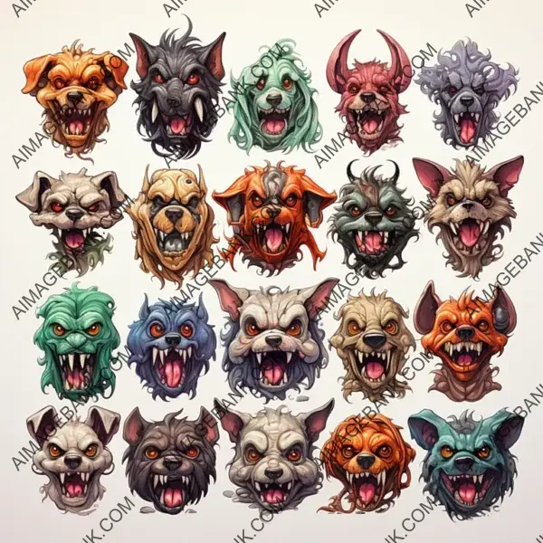 Drawings of Different Scary Dog Motifs in Nice Colors