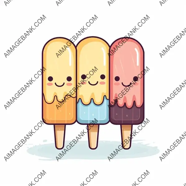 Cute Ice Cream Popsicle in Cartoon Style on a White Background