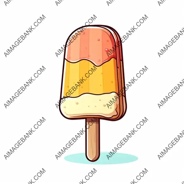 Cartoon-Style Ice Cream Popsicle on a White Background