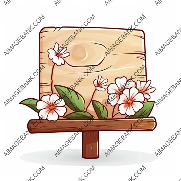 Cartoon-Style Thin Sign with Single Wooden Base and Flowers